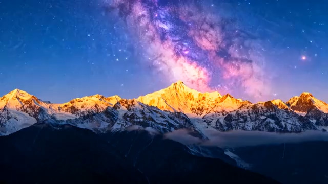  雪山银河星空延时视频2207#横屏 	 