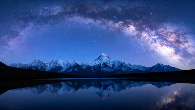  雪山银河倒映湖面2205#横屏 	 -