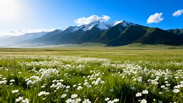  雪山下的草原花海2192#横屏 	 