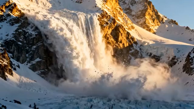  雪山雪崩壮丽瞬间2204#横屏 	 