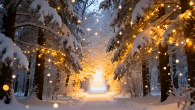  雪夜灯光森林隧道2215#横屏 	 -