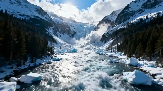  雪山下的湍急河流2199#横屏 	 