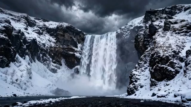  雪山瀑布自然风光2185#横屏 	 -