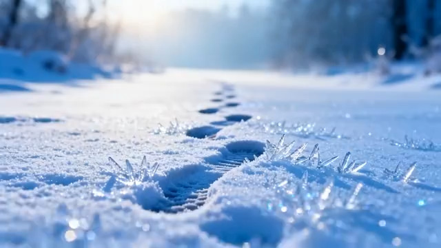  雪地足迹延伸向远方2164#横屏 	 