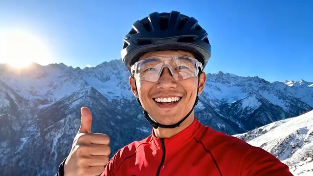  雪山骑行点赞男子2186#横屏 	 