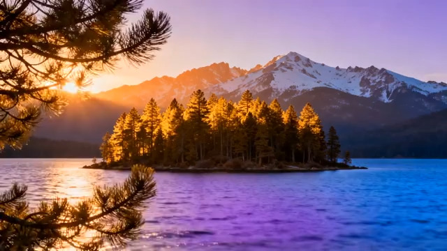  雪山湖泊日出美景52012180#横屏 	 