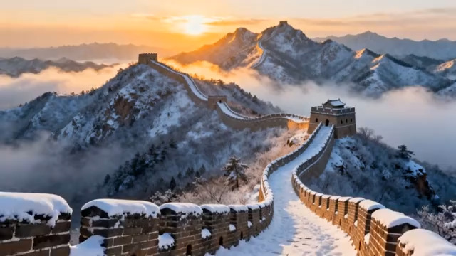  雪后长城日出云海2165#横屏 	 