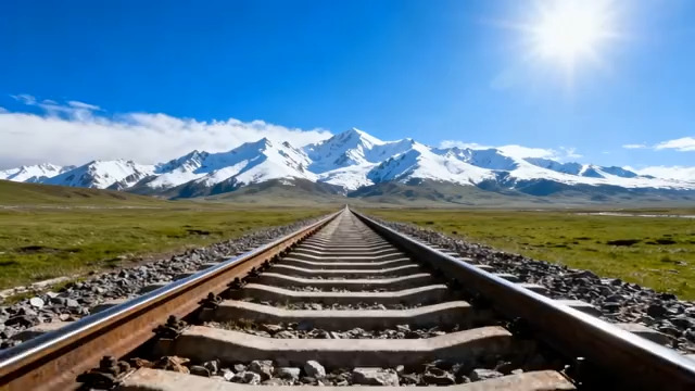  雪山草原铁轨延伸2174#横屏 	 