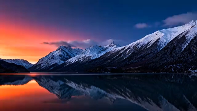  雪山湖泊日落延时2181#横屏 	 