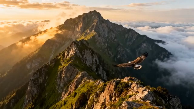  雄鹰翱翔云海山峰2151#横屏 	 