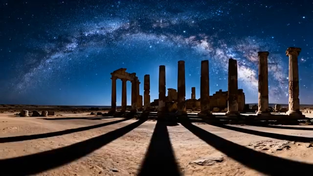  星空下的古老石柱2132#横屏 	 