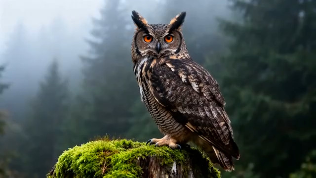  雾中猫头鹰静立枝头1972#横屏 	 