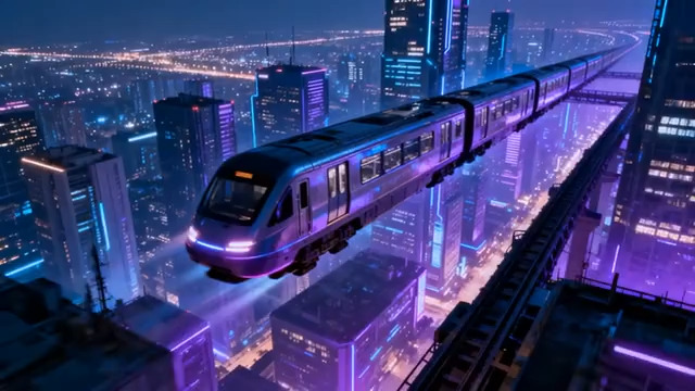  未来城市夜景悬浮列车1922#横屏 	 