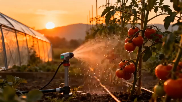  温室番茄喷灌日落景1941#横屏 	 