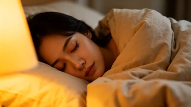  温馨灯光下的熟睡女子1943#横屏 	 