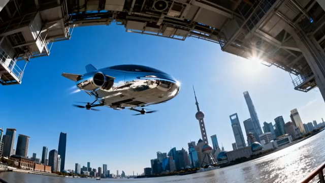  未来飞行器穿越上海天际线1923#横屏 	 