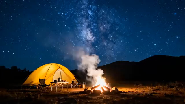  星空下的露营篝火2136#横屏 	 