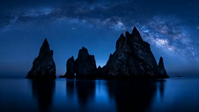  星空下的海上礁石2133#横屏 	 