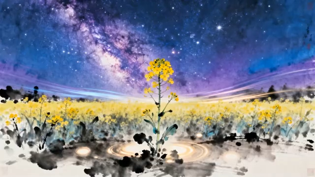  星空下的黄色花海2135#横屏 	 -