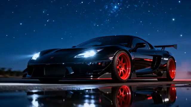  星空下的黑色跑车2134#横屏 	 