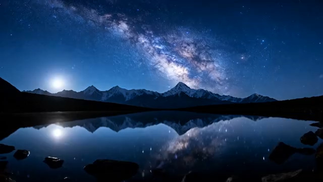  星空银河湖泊倒影延时2142#横屏 	 