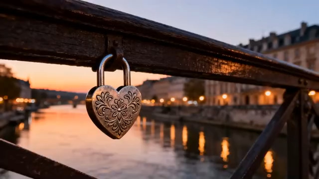  心形锁桥夕阳美景2105#横屏 	 -