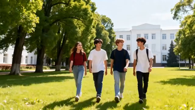  校园青春四人组漫步草坪2099#横屏 	 