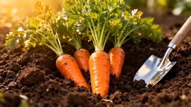  新鲜胡萝卜与园艺工具2118#横屏 	 