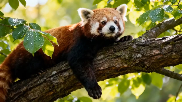  小熊猫枝头慵懒休憩2095#横屏 	 -