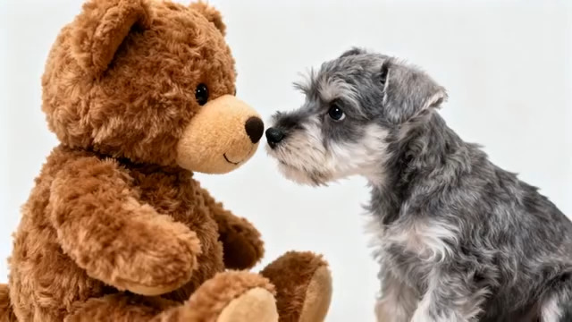  小狗与泰迪熊对视2086#横屏 	 