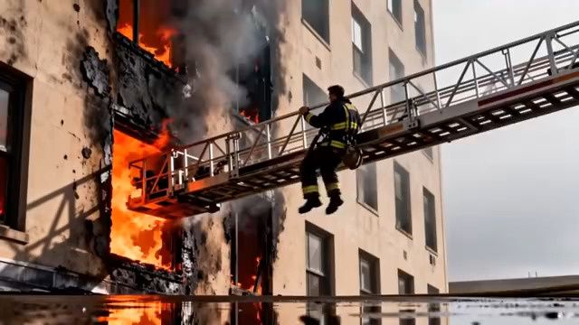  消防员攀爬云梯救援2083#横屏 	 