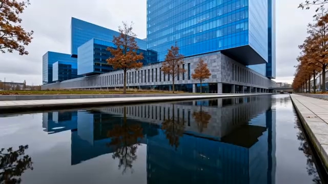  现代蓝色玻璃幕墙建筑延时2068#横屏 	 