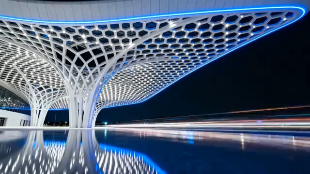  现代建筑夜景光轨2066#横屏 	 