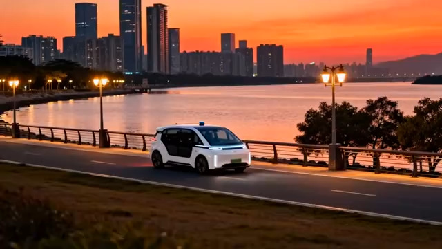  夕阳下的自动驾驶汽车45012011#横屏 	 