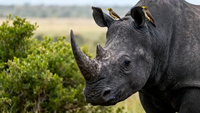  犀牛与牛椋鸟共生瞬间2016#横屏 	 