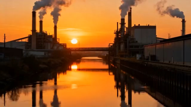  夕阳下的工厂剪影1983#横屏 	 