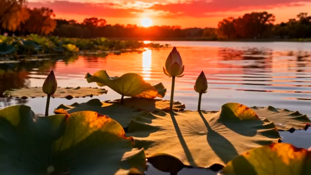  夕阳下的荷花池1988#横屏 	 