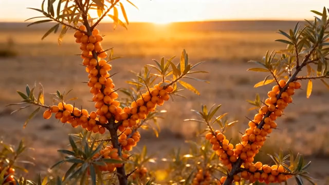  夕阳下的沙棘果实拍2005#横屏 	 