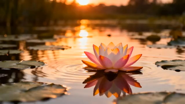  夕阳下的荷花绽放1990#横屏 	 -