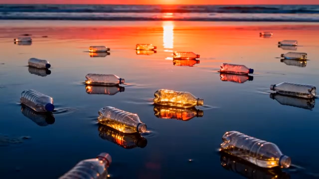  夕阳下的塑料瓶污染2006#横屏 	 