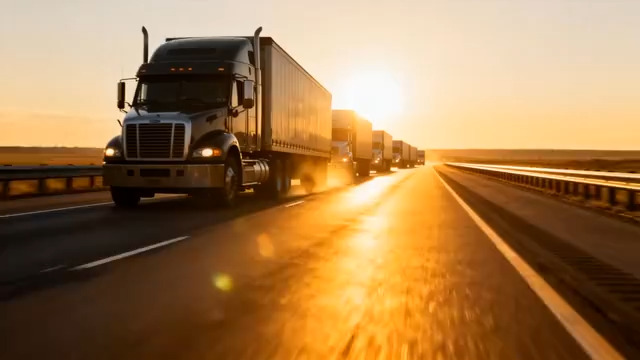  夕阳下的卡车车队1995#横屏 	 