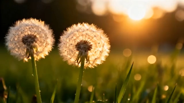  夕阳下的蒲公英飘散2004#横屏 	 