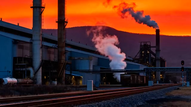  夕阳下的工业厂区1985#横屏 	 