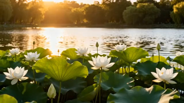  夕阳下的荷花池美景1989#横屏 	 