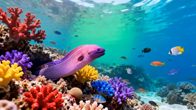  五彩珊瑚与紫色海鳗1961#横屏 	 