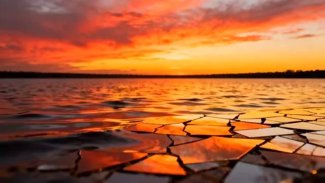  夕阳下的波光粼粼水面1975#横屏 	 