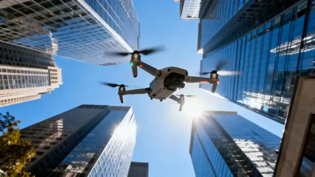  无人机航拍城市高楼1956#横屏 	 