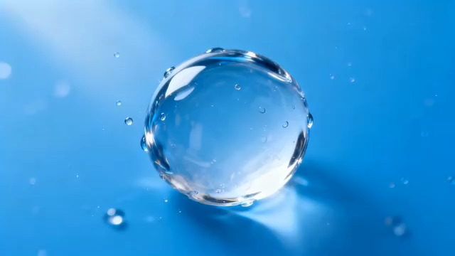  透明水珠滴落蓝色背景1897#横屏 	 