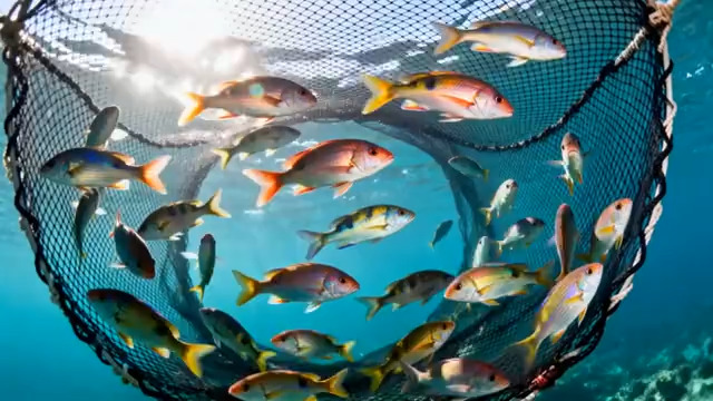  网中鱼群 阳光水下1914#横屏 	 