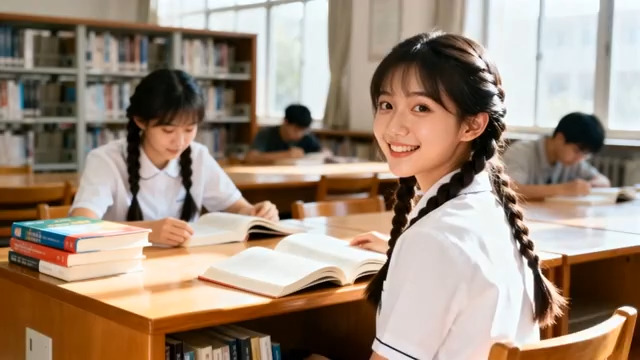  图书馆学习的女高中生1902#横屏 	 -